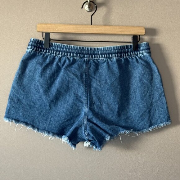 Women's M Aerie Drawstring Raw Hem Denim Shorts - Picture 3 of 6